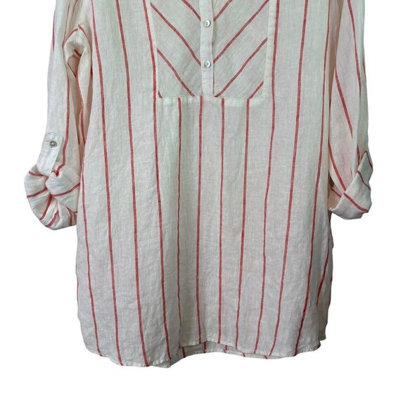 C&C California Women's 100% Linen Orange Striped Pull Over Tunic Top Size Large - Picture 7 of 11